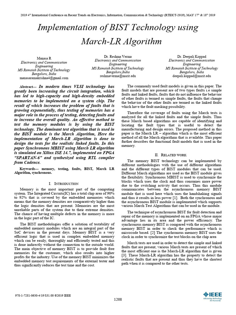 Implementation of BIST Technology Using March-LR Algorithm | PDF ...
