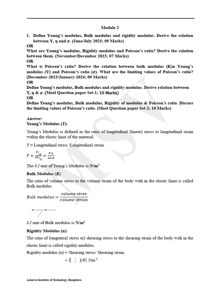 Q - A Type Notes Module 2 | PDF | Young's Modulus | Elasticity (Physics)