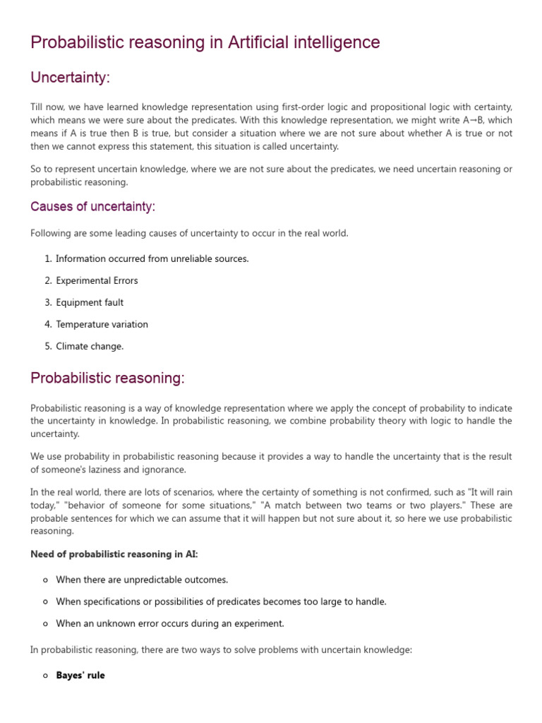 Probabilistic Reasoning in Artificial Intelligence | PDF | Probability ...