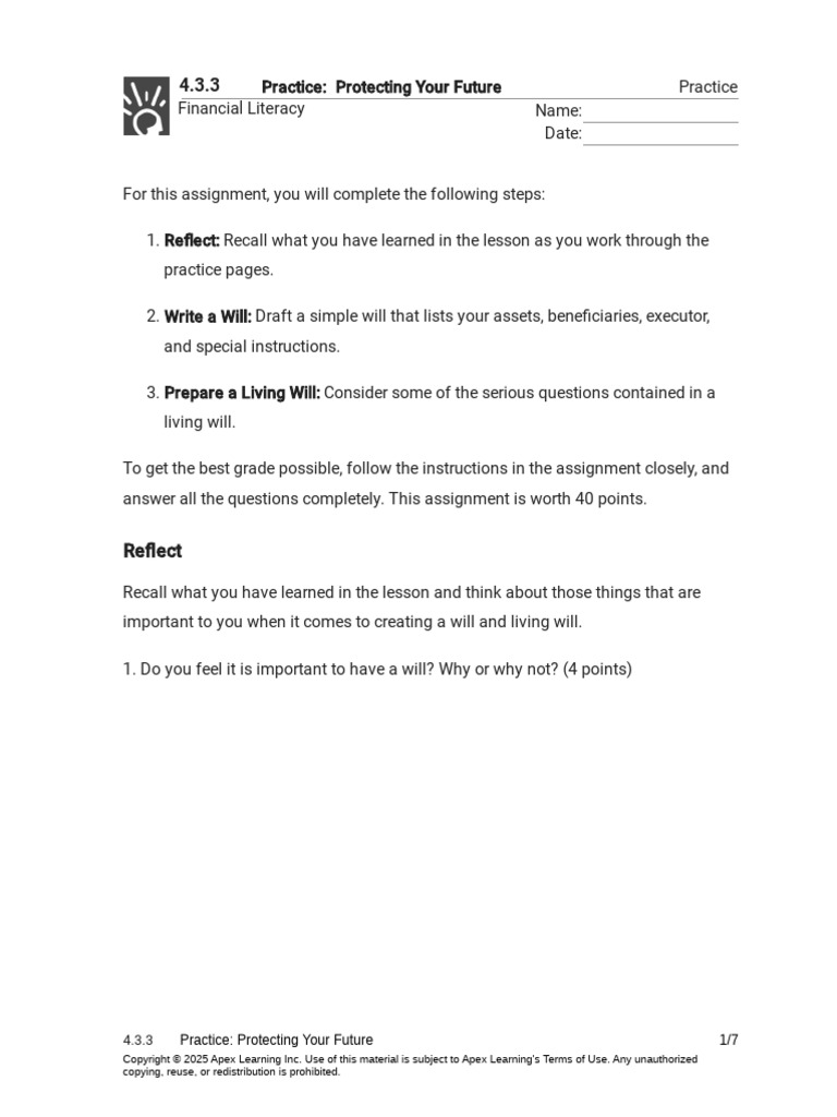 4.3.3 Practice - Protecting Your Future (Practice) | PDF | Copyright
