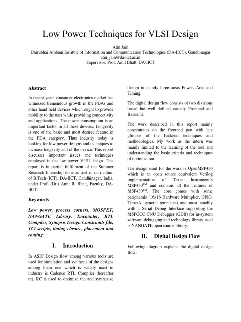 Low Power VLSI Design Techniques | PDF | Logic Synthesis | Capacitor