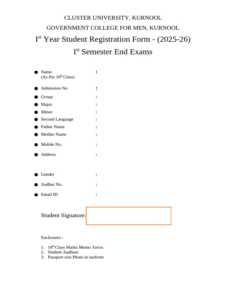 First Year Student Registration for Exam | PDF