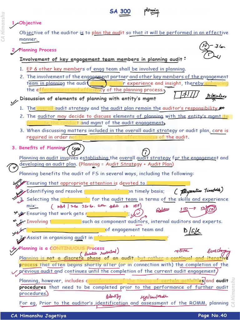SA 300 - Class Notes | PDF | Audit | Business