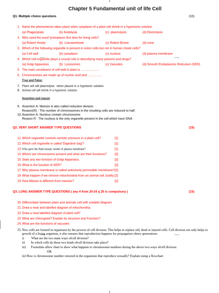 Class Test 9 | PDF | Cell (Biology) | Tissue (Biology)