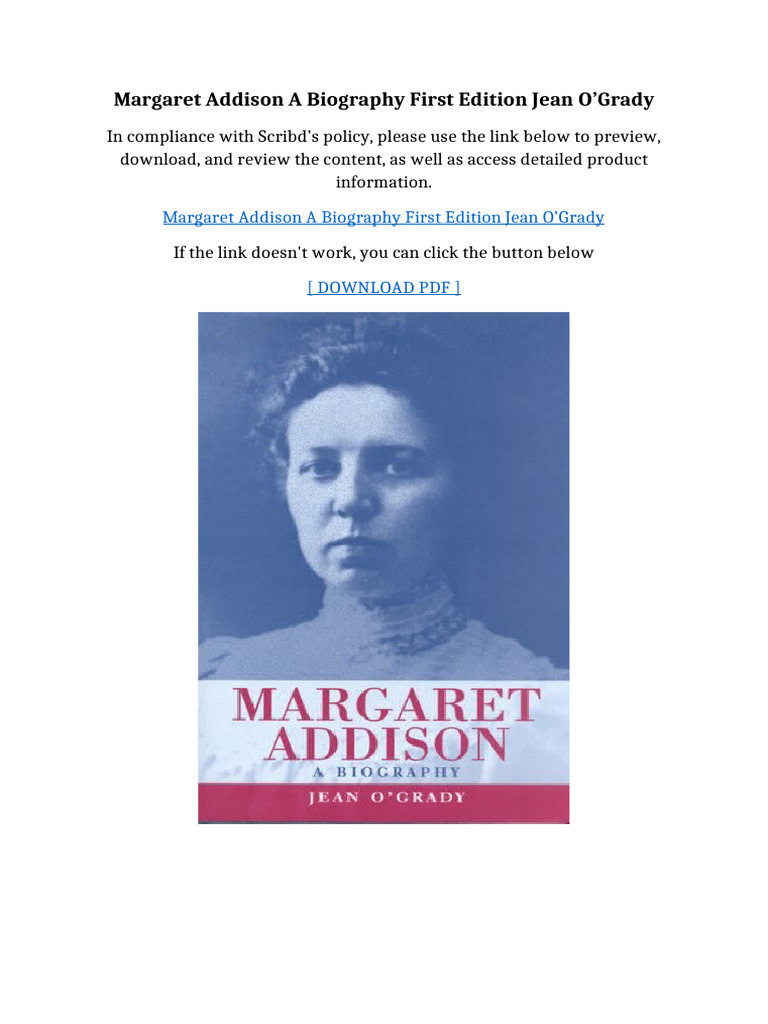 Margaret Addison A Biography First Edition Jean O’Grady | PDF ...
