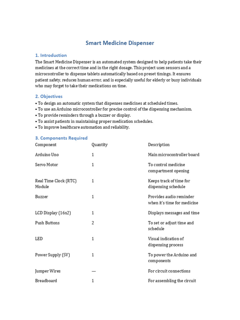 Smart Medicine Dispenser Project | PDF | Arduino | Servomechanism