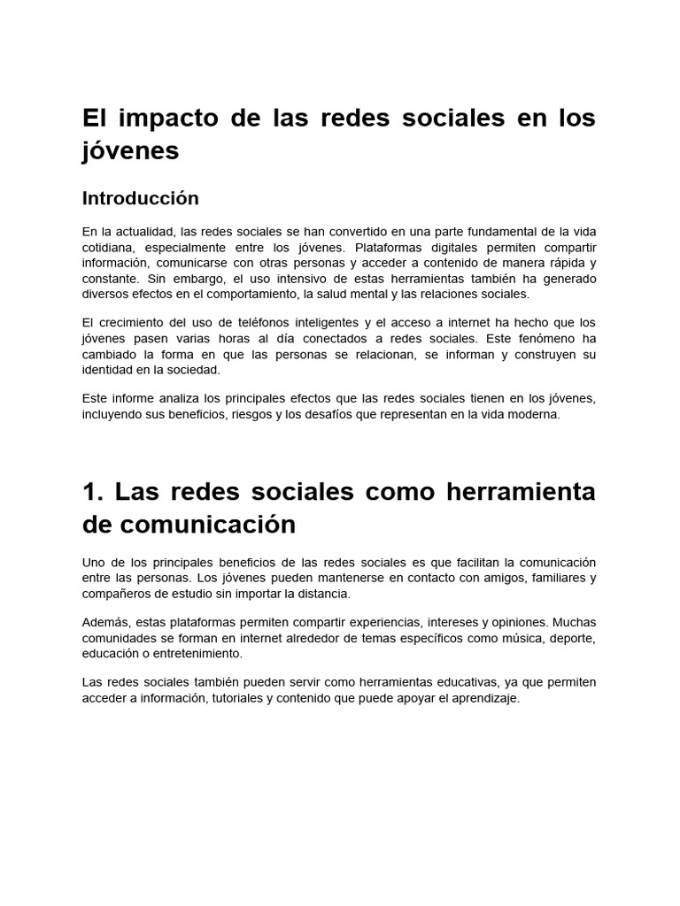 El Impacto de Las Redes Sociales en Los Jóvenes | PDF | Redes sociales ...