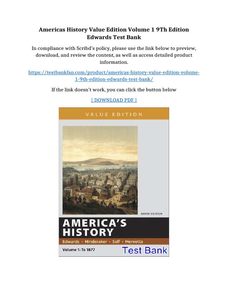 Americas History Value Edition Volume 1 9th Edition Edwards Test Bank ...