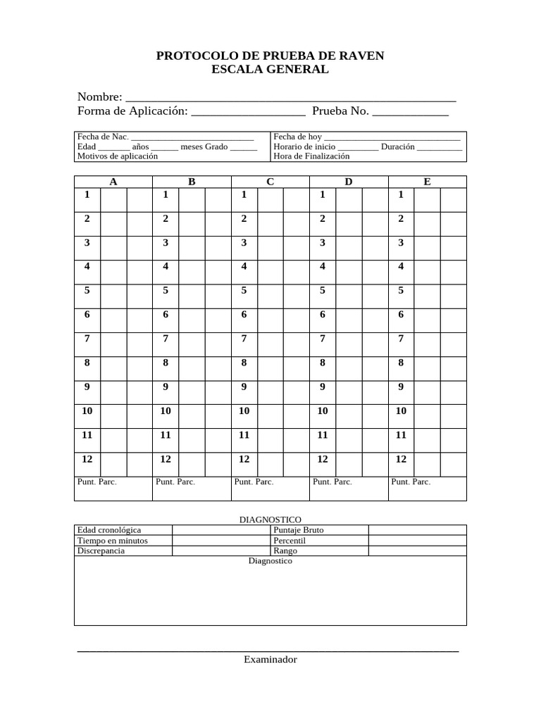 Protocolo de Prueba de Raven Adulto | PDF