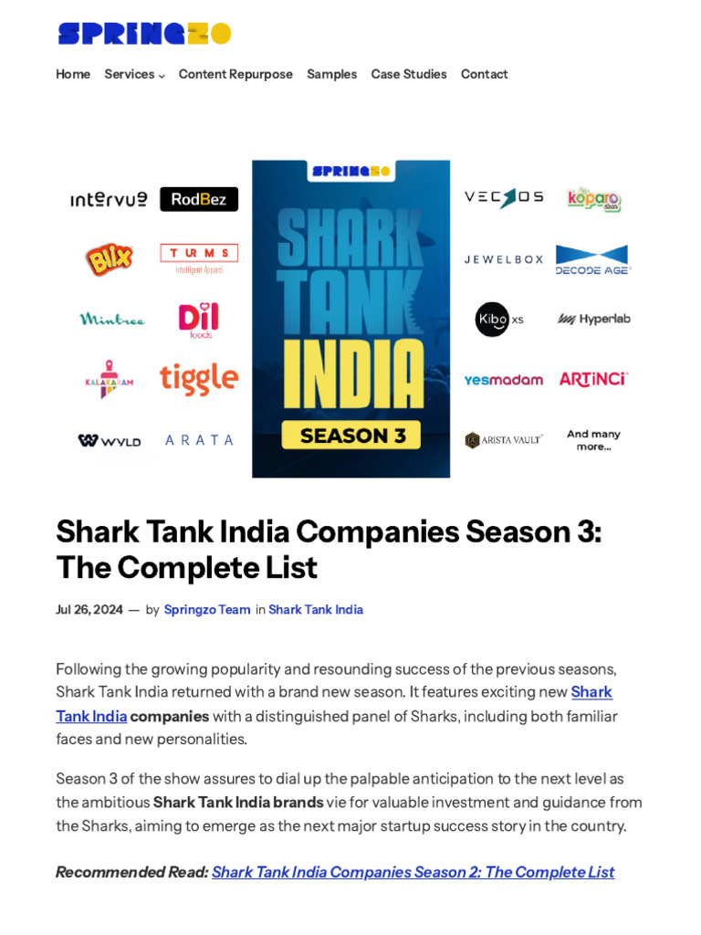 Shark Tank India Companies Season 3 - The Complete List - Springz | PDF