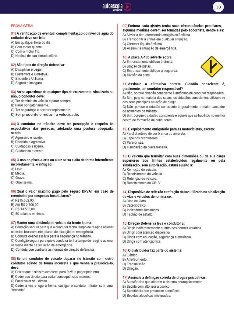 33 - Prova Geral | PDF | Tráfego | Veículos