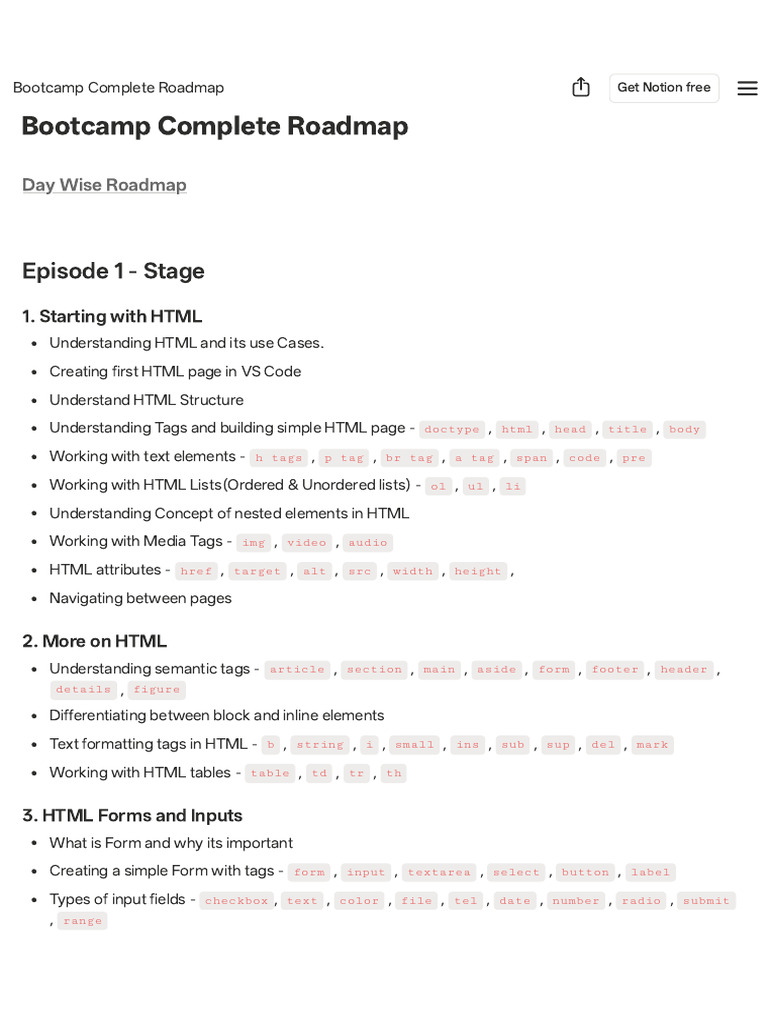 Bootcamp Complete Roadmap | PDF | Html Element | Html