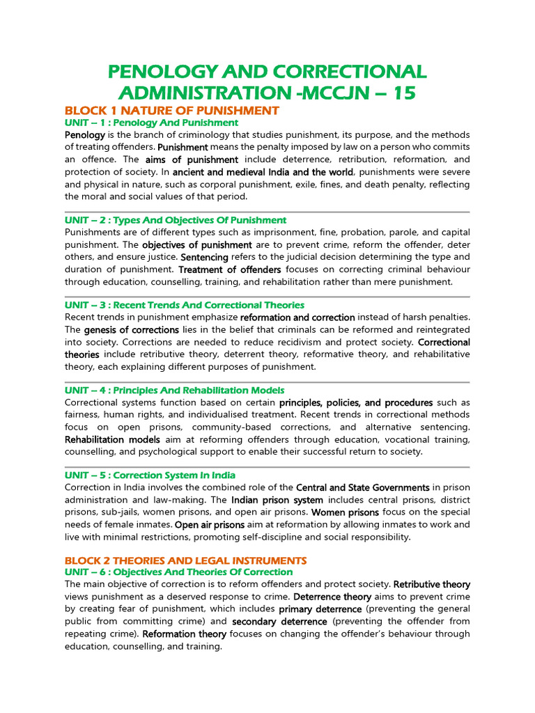 Penology and Correctional Administration Unit | PDF | Punishments ...