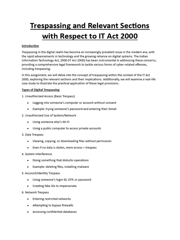 Trespassing and Relevant Sections With Respect To IT Act 2000 | PDF ...