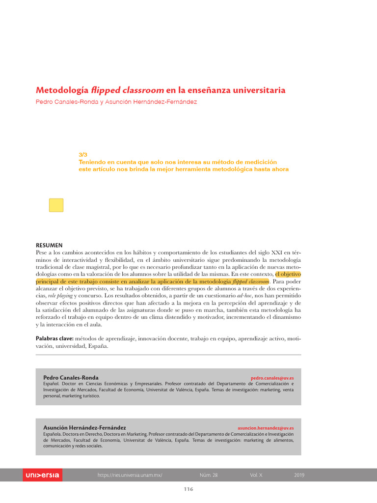 Metodología flipped classroom en la enseñanza universitaria | PDF ...