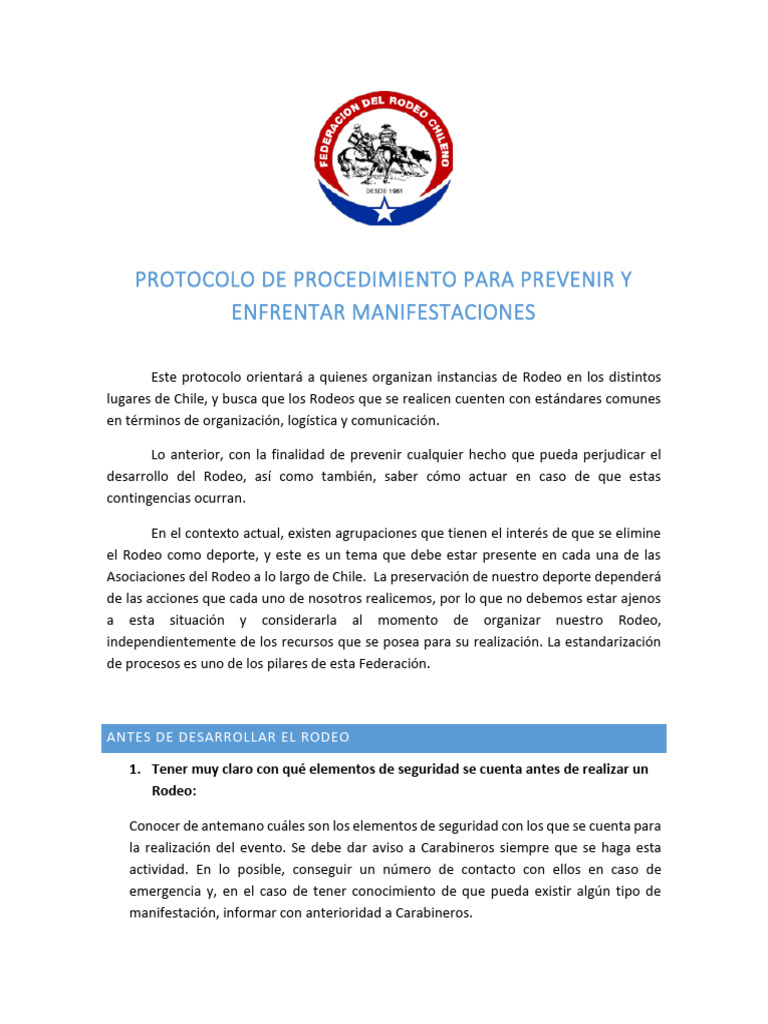 Protocolo de Procedimiento Para Prevenir y Enfrentar Manifestaciones (2 ...