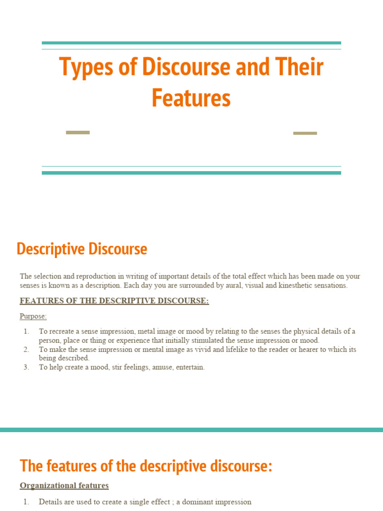 Types of Discourse and Their Features | PDF | Narrative | Linguistics