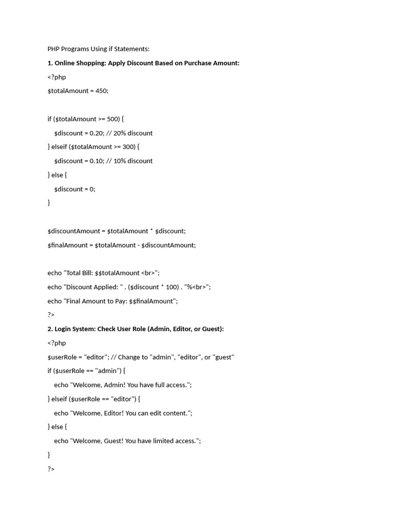 PHP Programs Using if Condition and While Loop | PDF