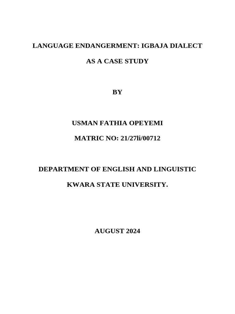 USMAN FATHIA OPEYEMI PROJECT | PDF | Linguistics | Dialect