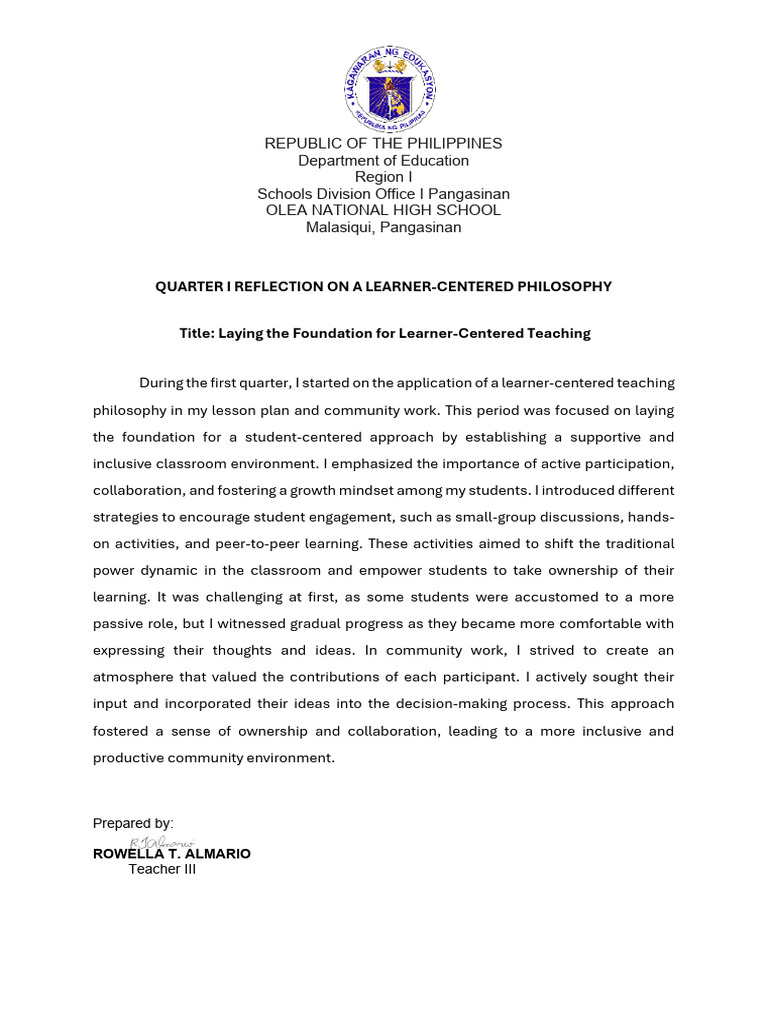 Objective 14 Pmes-Reflection | PDF | Learning | Intelligence