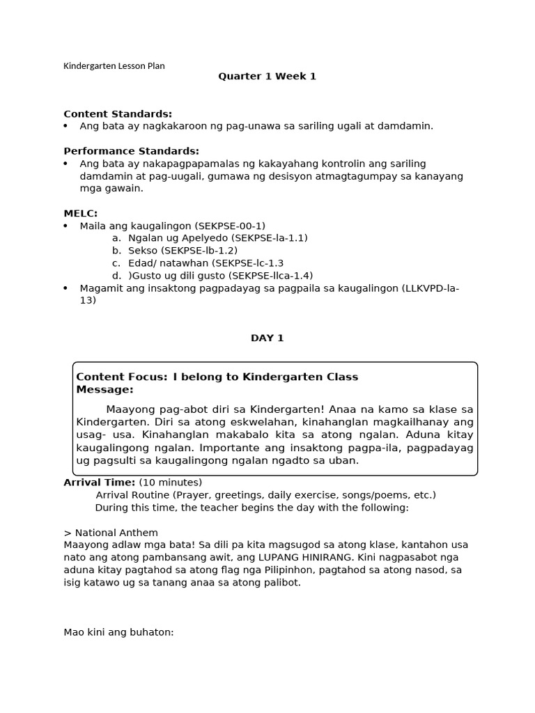Kinder q1 w1 | PDF