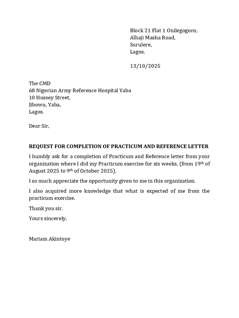 Request For Compilition of Practicum and Reference Letter | PDF