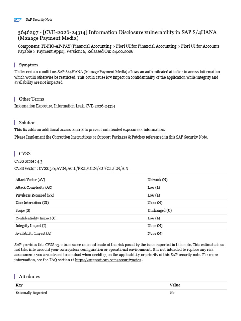 Information Disclosure Vulnerability in SAP S4HANA | PDF | Software ...