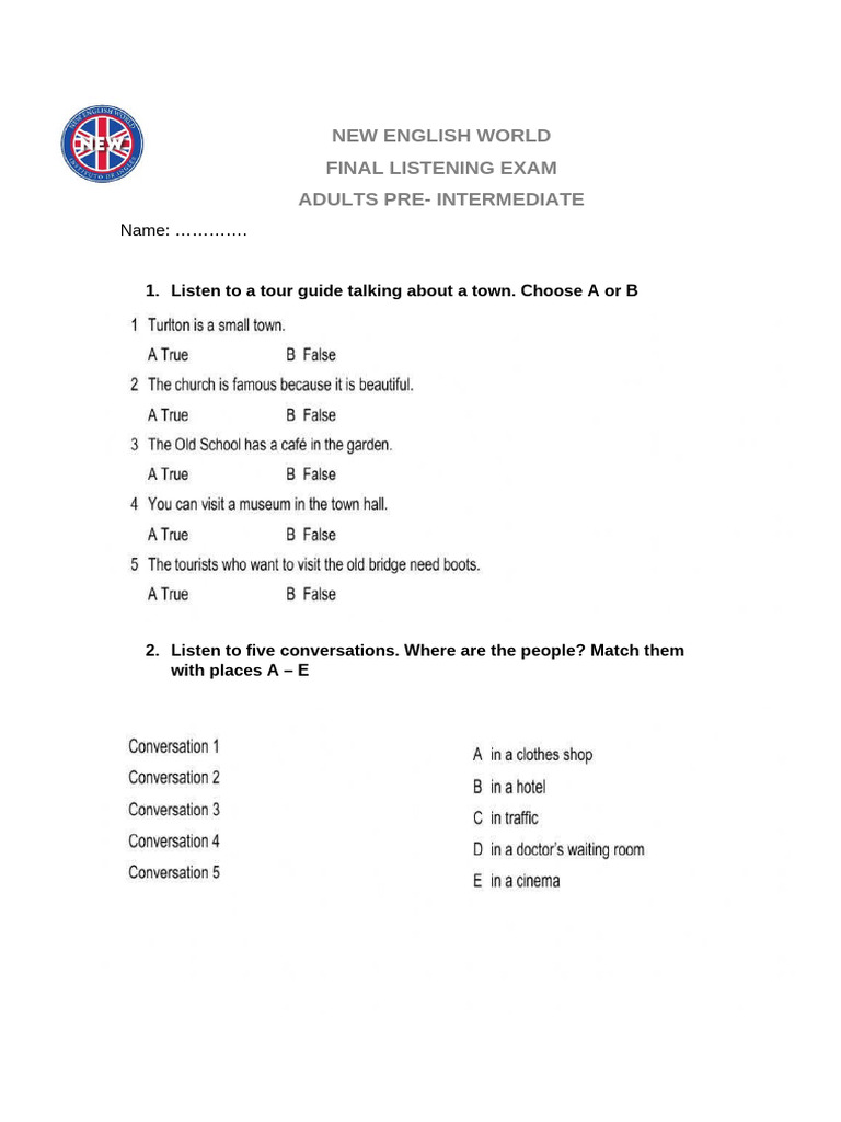 Final Listening Exam Adults | PDF