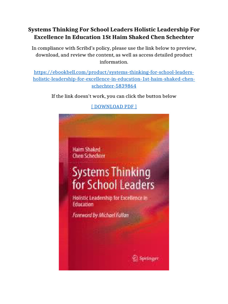 Systems Thinking For School Leaders Holistic Leadership For Excellence ...