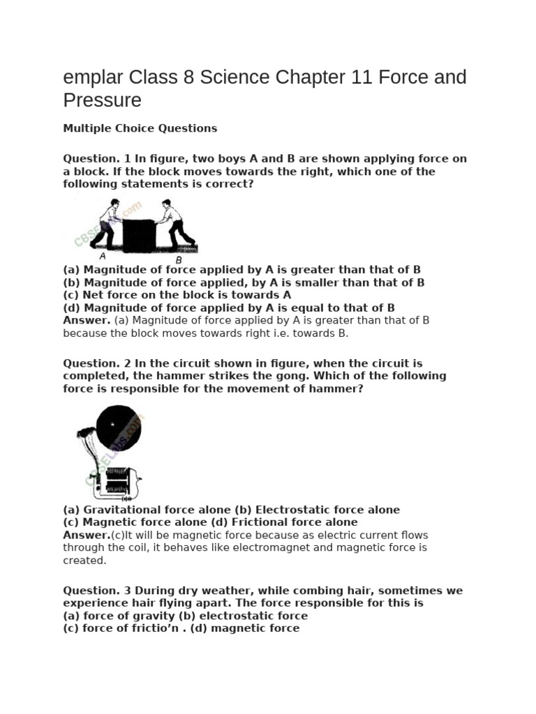 Emplar Class 8 Science Chapter 11 Force and Pressure | PDF | Force ...