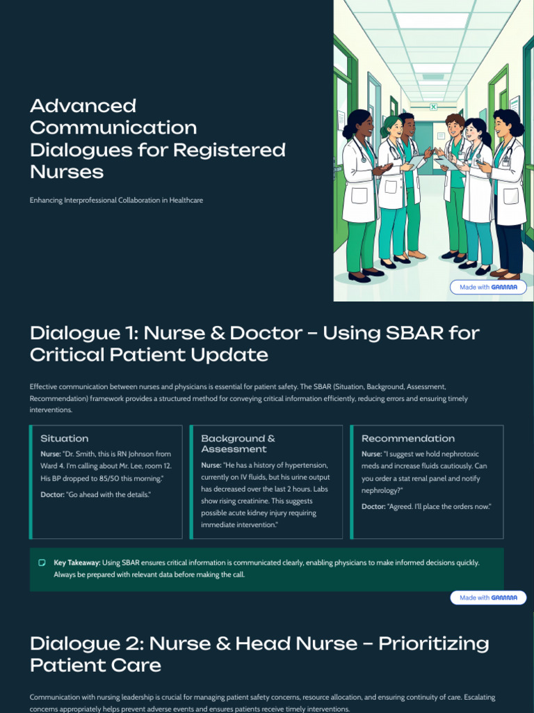 Advanced Communication Dialogues For Registered Nurses | PDF