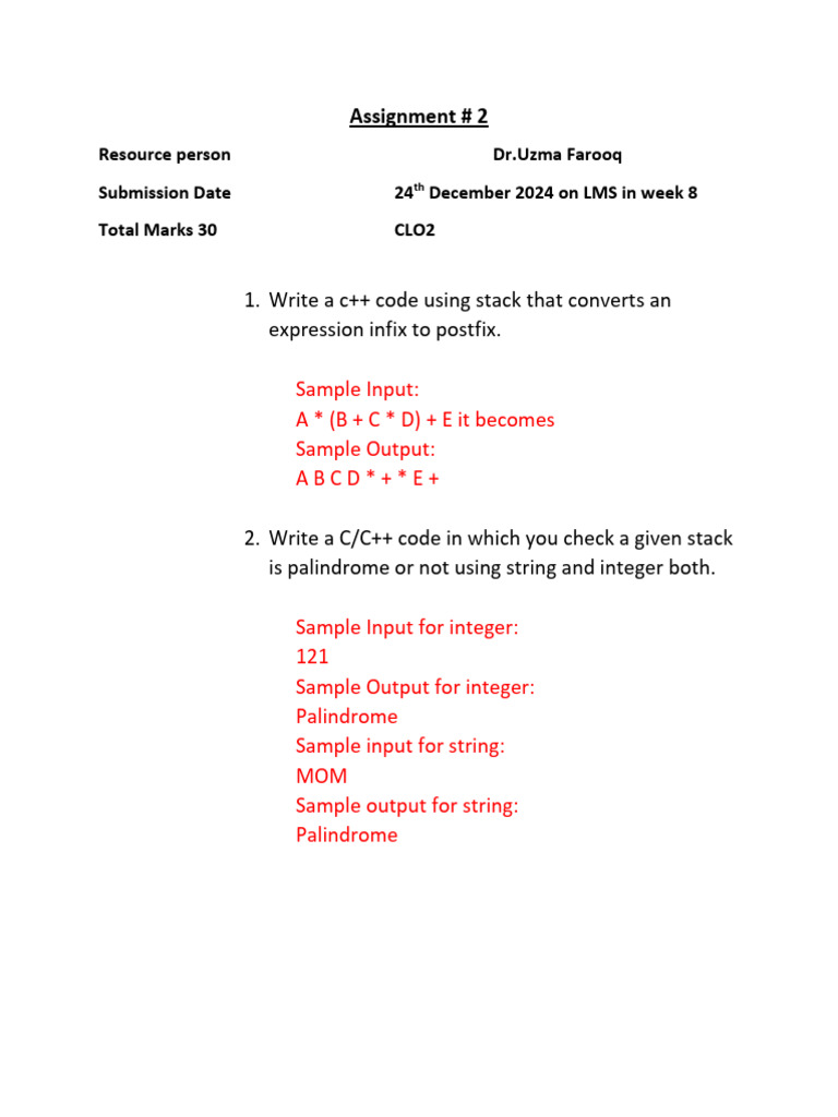 Assignment 2 On Queue and Stack | PDF