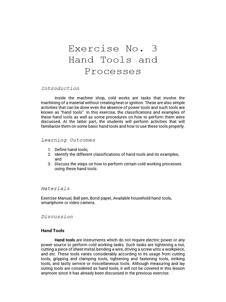 Hand Tools and Processes | PDF | Screw | Metalworking