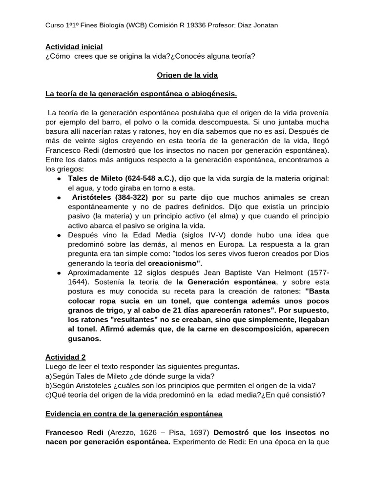 Tema 1 Origen de La Vida | PDF | Ciencias fisicas | Biología