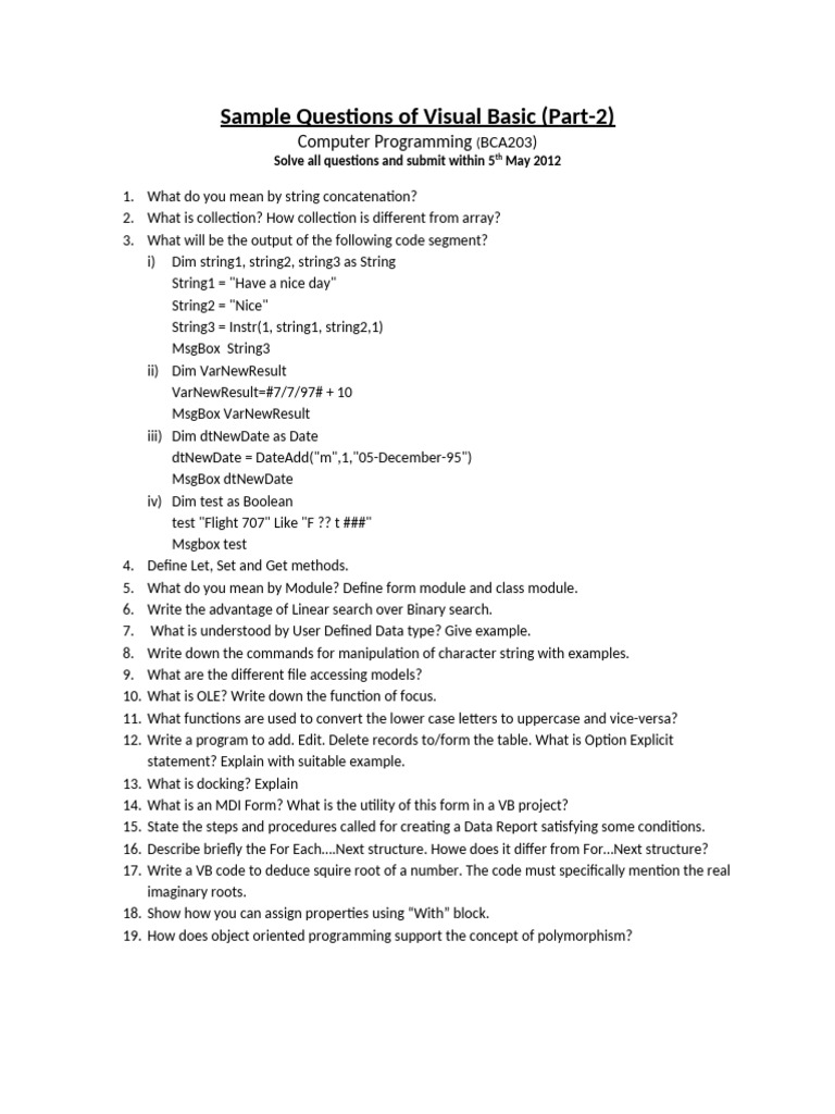 Sample Questions (Part-2) | PDF | String (Computer Science) | Computer ...