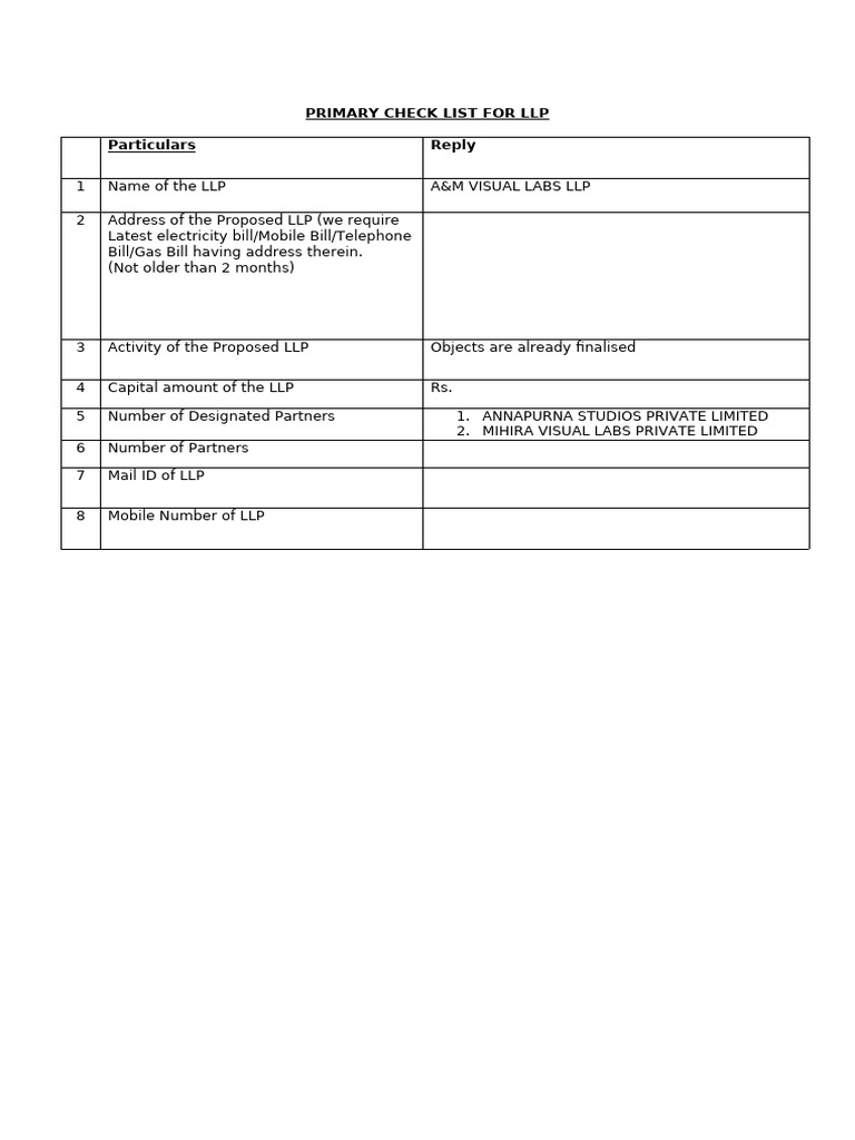 Check List For LLP | PDF