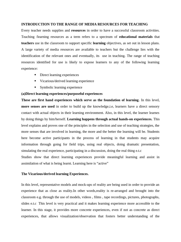 Introduction To The Range of Media Resources For Teaching | PDF ...