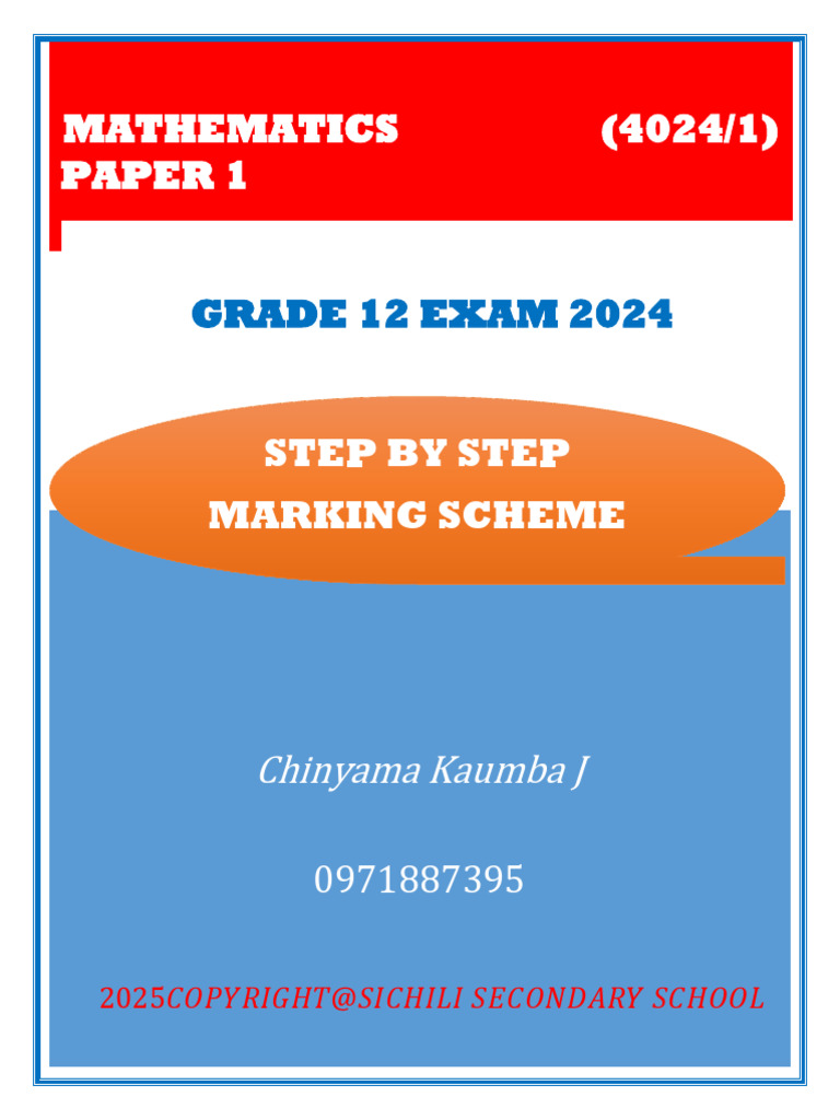 G12.2024.matths p1 Marking Scheme by Chinyama Kaumba J | PDF | Mathematics