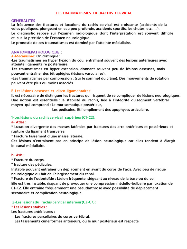 Traumatisme Du Rachis Cervical | PDF | Vertèbre | Système squelettique