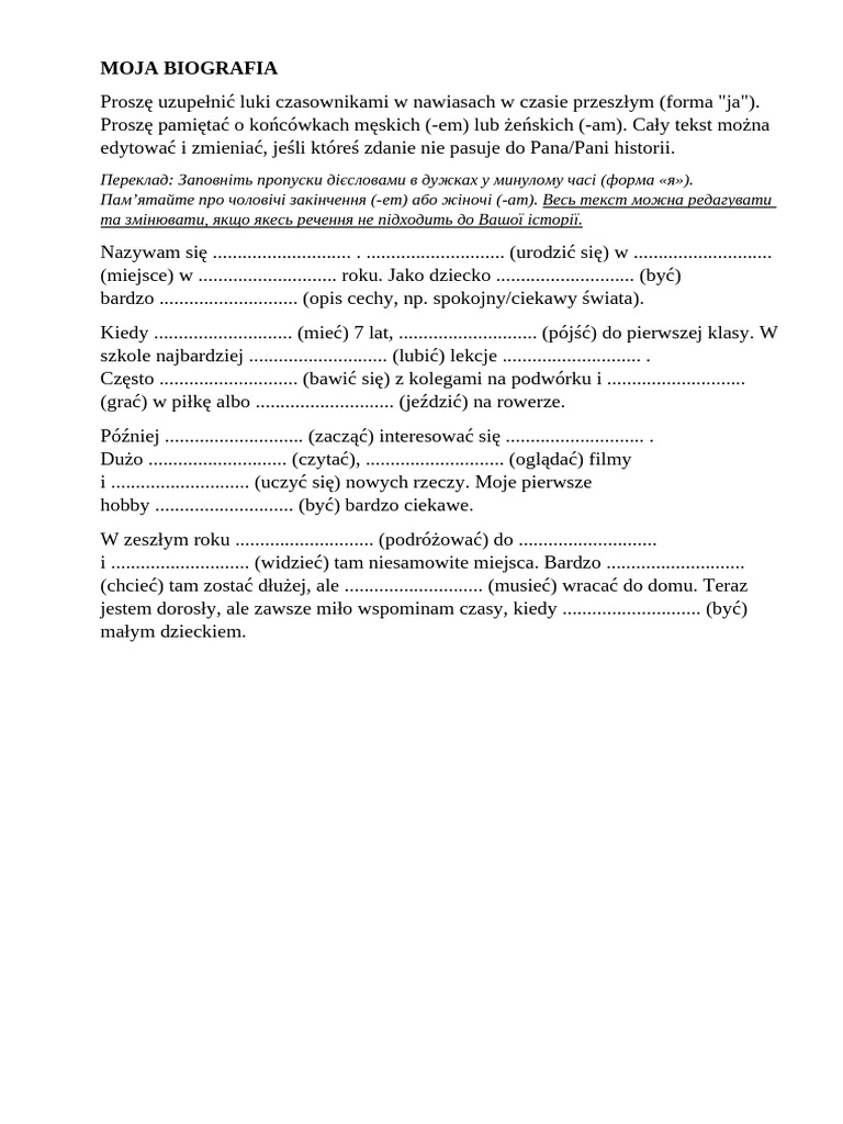 MOJA BIOGRAFIA - Zadanie Domowe | PDF