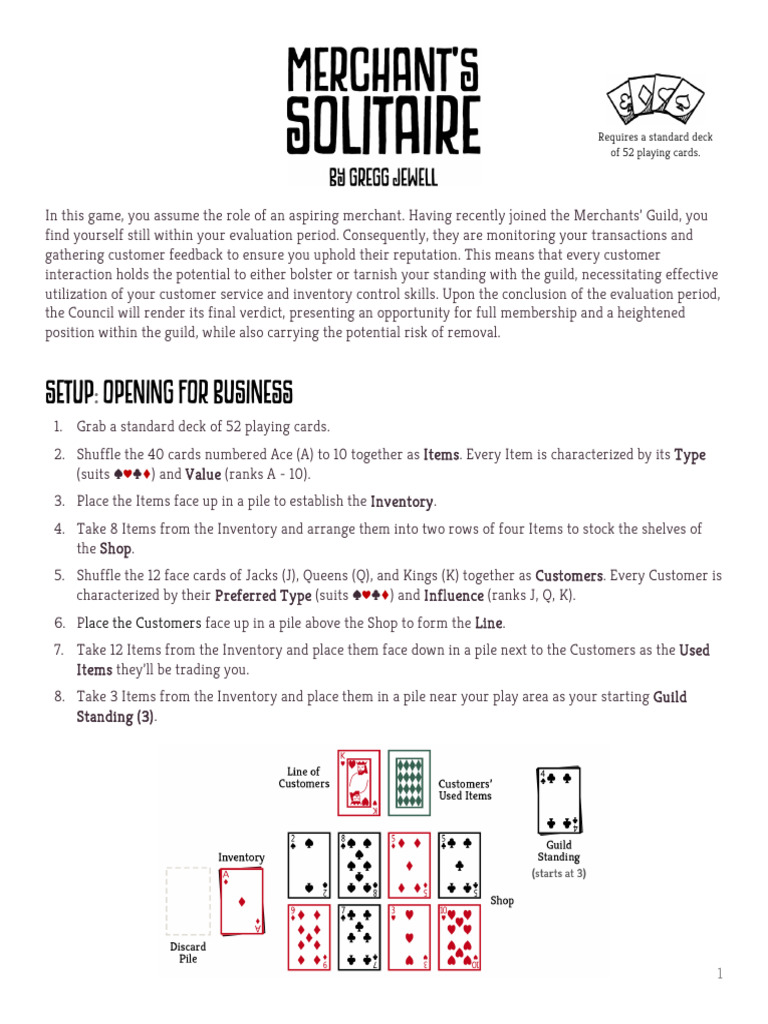 Merchant's Solitaire Rules (En) | PDF | Playing Cards | Card Games