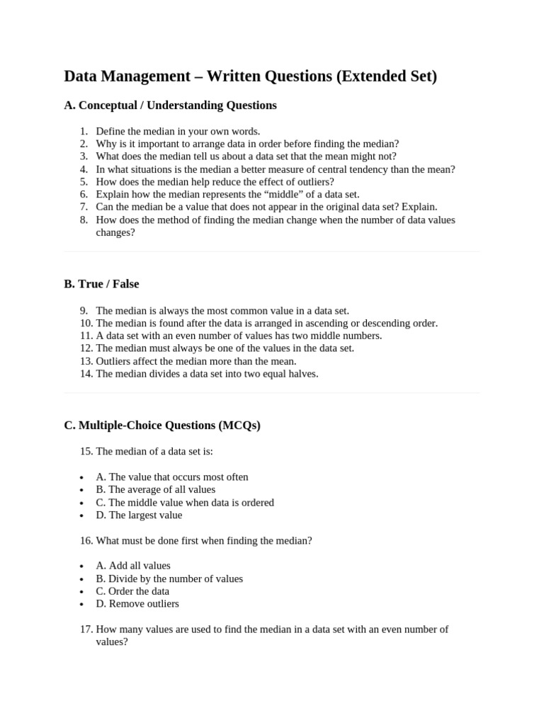 Data Management Questions 2 | PDF | Median | Mean