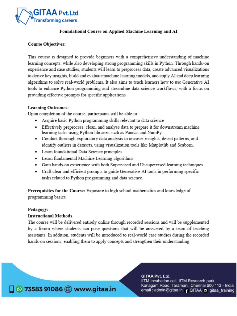 Foundational Course On Applied Machine Learning and AI - About The ...
