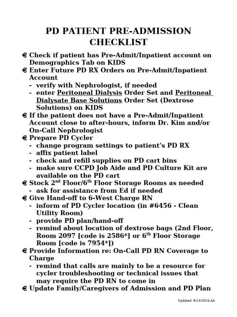 PD Admission Checklist | PDF