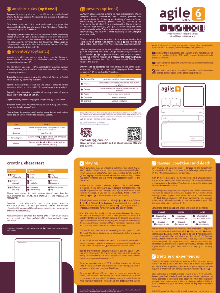 AB6 - One Page RPG - English Version 1.1 | PDF
