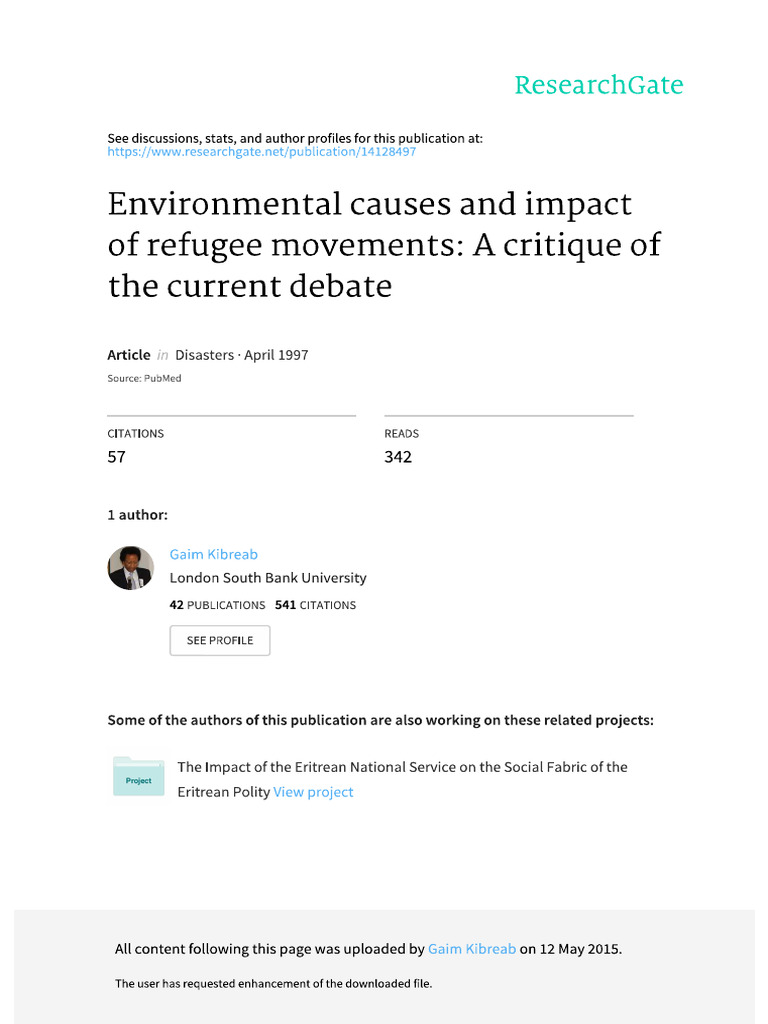 Environmental Causes and Impact of Refugee Movements a Critique of the ...