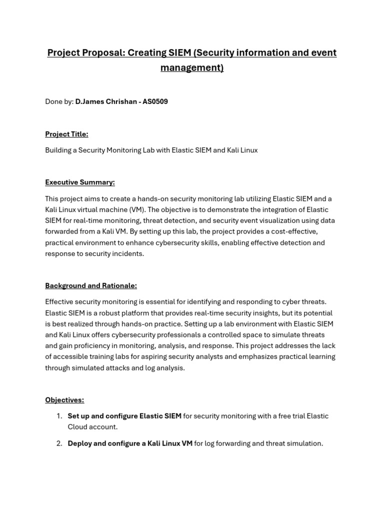 SIEM Project by James Proposal | PDF | Computer Security | Security