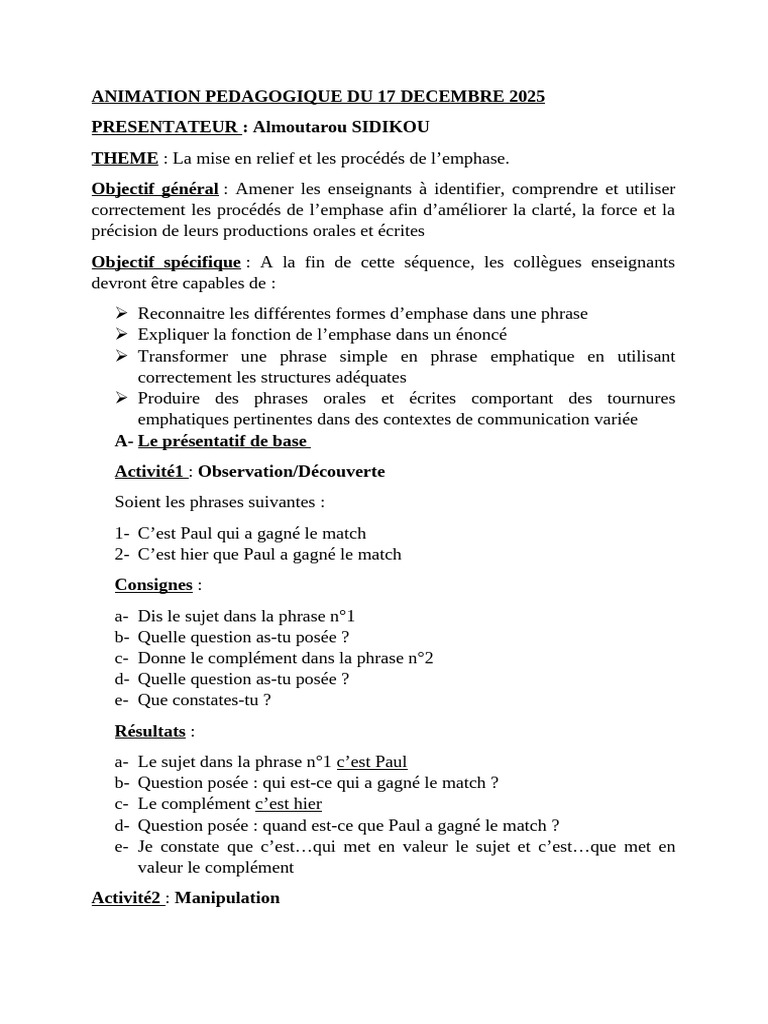 La Mise en Relief Et Les Procédés de L'emphase | PDF | Sujet (Grammaire ...