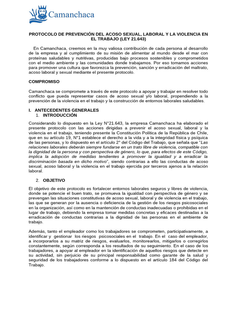 Protocolo de Prevención Del Acoso Sexual, Laboral y La Violencia en El ...