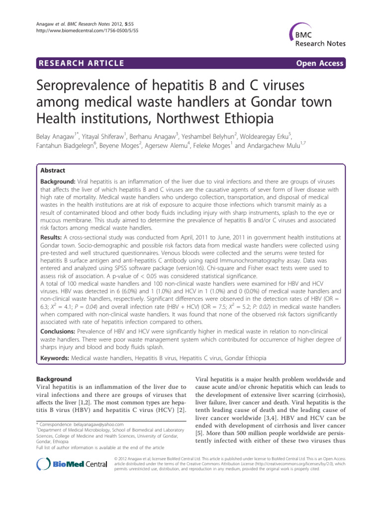 Seroprevalence of Hepatitis B and C Viruses Among Medical Waste ...